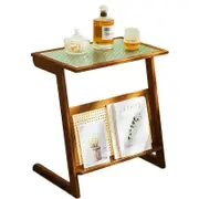 Catzon Rattan Nightstand with Storage Rack Boho End Table for Bedroom-Brown