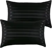 2 Pack Satin Pillowcases for Hair and Skin, Super Soft Silky Pillow Cases with Envelope Closure, Less Friction Less Wrinkles & Frizz (50 x 75cm, Black-Striped)