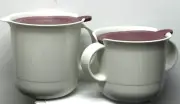 Tupperware Creamer and Sugar Bowls with Lids Set Burgundy and White New