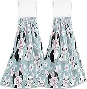 Funny French Bulldog Hand Towel with Hanging Loop Custom Oven Tie Towels Set of 2 Ultra Absorbent Decorative Kitchen Towels, 18.2 x 14 Inch