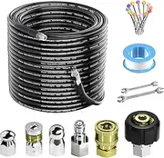 Sewer Jetter Kit 150FT for Pressure Washer 5800PSI Drain Cleaner Hose With 1/4 Inch Female NPT Button & Nose Rotating Corner with Spanner Waterproof Tape Pearl Corsage Pin
