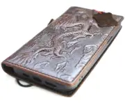 Genuine Leather case for Iphone 14 13 12 15 16 Pro Max Wallet Book Dragon Embed