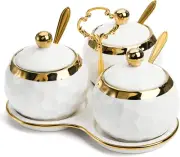 ✨Set of 3 Ceramic Condiment Pots with Trays, Condiment Jars Containers with Lids
