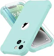 ORETECH Designed for iPhone 14 Plus Case with [2 x Tempered Glass Screen Protector] [Shockproof Protective] Soft TPU Silicone Phone Case for iPhone 14 Plus Case-6.7''Mint Green