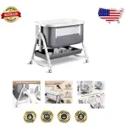 Luxurious 4-in-1 Baby Bedside Sleeper with Wheels & Mosquito Net - Easy Assembly