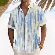 Men's Geometric Stripes Gradient Color Shirt Summer Shirt Button Up Shirt Short Sleeve Fashion Casual Outdoor Vacation Dailywear Summer Spring Turndown 3D Prin