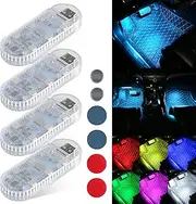 [KaiDengZhe] Car LED Lights Interior Wireless, RGB 7 Colors Magnetic Neon Touch Light, USB Rechargeable Interior Accent Ambient Lighting, Adjustable & Portable Night Lights for Car Trunk Room, 4 PCS