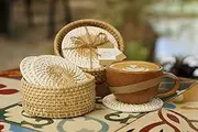 L.Bo Ethnic Handwoven Rattan Coasters Set, 6 Pieces with Holder, Dining & Kitchen Accesories