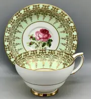 Vintage 1930’s Clarence Windsor Bone China Mint Large Cabbage Rose Cup/Saucer