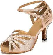 [TTdancewear] Women Rhinestone Ballroom Dance Shoes Latin Salsa Performance Dance Shoes