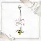 14G Belly Button Ring Surgical Steel with Enamel Flower and Bee Dangle Piercings