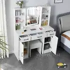White Dressing Table Stool Set With Smart LED Makeup Mirror &Drawers Vanity Desk
