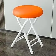 Cushioned Padded Folding Stool 18 Inch Height Bar Stools Backless, Round Compact Collapsible Small Stool for Home Kitchen Office, Easy to Carry(Orange)