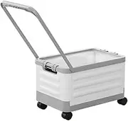 Folding Shopping Trolley Cart,Collapsible Crate with Wheels,Plastic Storage Tote Collapsible Rolling Crate with Wheels,Folding Portable Rolling Crate with 360° Swivel Wheels,Foldable Camping Basket