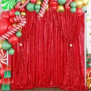 Red Sequin Backdrop Curtain Background Christmas Shiny Backdrop Drapes Red Gl...