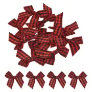 10Pcs Mini Gingham Ribbon Bow 1.5" Checkered Fabric Satin Black and Red