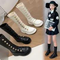 在飛比找蝦皮購物優惠-女童長筒馬丁靴兒童高筒靴子季2024大童刷毛防滑女孩長靴1.