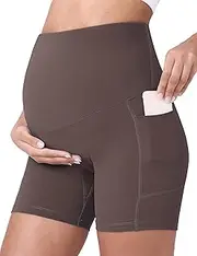 [POSHDIVAH] Women's Maternity Yoga Shorts Over The Belly Bump Summer Workout Running Active Short Pants with Pockets 5"/8"