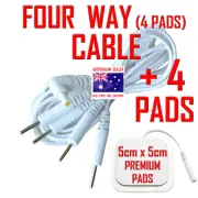 TENS EMS FOUR PADS CABLE + 4 PREMIUM 5cm x 5cm ELECTRODE PADS ⭐⭐⭐⭐⭐