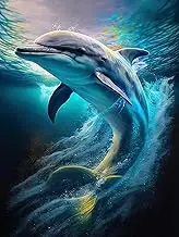 Dolphin 5D Diamond Painting Kits for Adults, Dolphin Animal Diamond Art Kits for Adults Kids Beginner, DIY Dolphin Pattern Diamond Painting Full Drill Round Rhinestone for Home Wall Decor 12x16 Inch