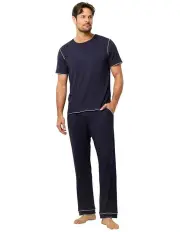 [Wanderluxe Sleepwear] Nox Tencel Modal Long Pants And T-shirt in Navy