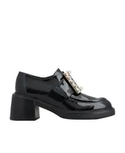 Viv' Rangers Rhinestone Buckle Loafers in Patent Leather 36,38,39 black