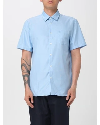 Lacoste Cotton Short Sleeve ButtonDown Men Gnawed Blue Shirts