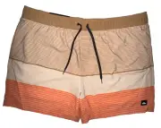 Quicksilver Mens XXL Shorts Boardshorts Orange &Tan Striped Swim Surf 2XL