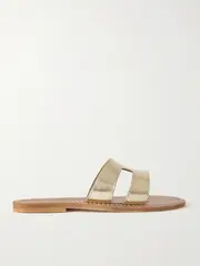[K JACQUES ST TROPEZ] K JACQUES ST TROPEZ - Menandre Cutout Metallic Leather Slides - Platinum - IT41 IT 41 Silver