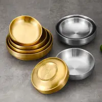 在飛比找ETMall東森購物網優惠-韓式304不銹鋼醬料碟雙層碗金色泡菜碟韓國料理調料碟小菜碟餐
