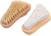 LIFKOME 2pcs Pumice Brush Foot Brush Dry Brush Wooden Hand Brush Dead Skin Scrubber Foot Massage Brush Foot Cleaning Brush Manicure Brush Foot Scrubbing Brush Bamboo Light Brown