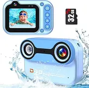 Kids Waterproof Camera - Underwater Camera Birthday Gifts for Girls Boys Children Digital Action Camera with 32GB SD Card, Pool Toys for Kids Age 4 5 6 7 8 9 10 - Blue