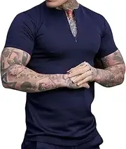 [Generic] Henley Shirts for Men Short Sleeve Quarter Zipper T-Shirts 1/4 Zip Up Shirt Business Blouse Tops Casual Muscle Tees