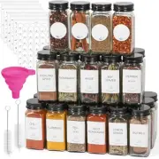 48 Pcs Glass Spice Jars with Labels and Black Lids 4oz Container Clear
