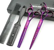 Hair Cutting Scissors Set with Combs Lether Scissors Case,Hair cutting shears Hair Thinning shears For Personal and Professional (7.0 inch, Violet)