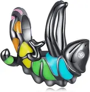 [DOYIS] 925 Sterling Silver Charm for Pandora Bracelet, Black Gold-Plated Chameleon Charm Bead, Enamel, Enamel