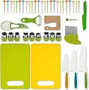 40 Pcs Kids Knife Set for Cooking, Toddler Kitchen Cutter Tool Set Safe Children Cooking Cutter Set with Wooden Knife Plastic Knife Potato Cutter Peeler Cutting Board for Kids