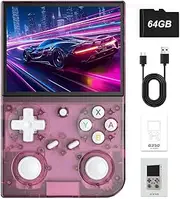 G350 Retro Handheld Game Console 3.5-inch 640*480 IPS Screen 3200mAh Built-in 64G TF Card Supports Multiple Simulators Linux System with Screen Protector Pink