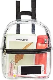 Mini Clear Backpack for Stadium Events, Clear Stadium Bag with Front Pocket for Concert Sport Events Work Travel, Black, Small, Daypack Backpacks