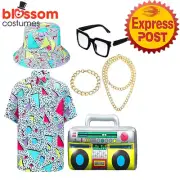 N1922 Retro Hawaiian Mens 80s 90s Shirt Costume Hat Necklace Bracelet Glasses