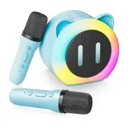 Mini Karaoke Machine, Portable Bluetooth Karaoke Speaker with 2 Wireless Microphones, Toys Birthday for Kids (Blue)