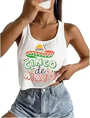 [HRIUYI] Cinco De Mayo Shirt for Women Sexy Mexican Crop Tank Sleeveless 5th May Tee Tops, White6, Small