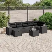 8 Piece Garden Sofa Set with Cushions Black Poly Rattan Patio Bar Sets