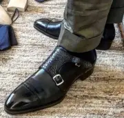 Men's Handmade Black Leather Double Monk Strap Formal Casual Dress Shoes