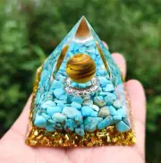 New Handmade Crystal Sphere Blue Quartz Orgone Pyramid 50mm 60mm