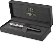 [PARKER] Sonnet Fountain Pen | Premium Metal and Grey Satin Finish with Rose Gold Trim | Fine 18k Gold Nib with Black Ink Cartridge | Gift Box