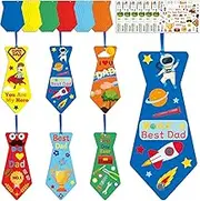 Kepeel 48 Packs Father's Day Crafts for Kids, Fathers Day DIY Tie Art Craft Kits Make Your Own Tie Bookmarks Bulk Gift for Father's Day Decorations Favor Classroom Home Game Activities