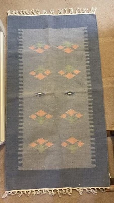VTG Handwoven Wool Rug In Dhurrie Durrie 2’ 3” X 4’3” Made In India New With Tag