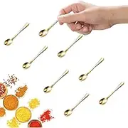 GlamRays Pack of 8 Tiny Stainless Steel Spoons for Spice Jars, Mini Size 7.5 cm, Cute Small Stainless Steel Spice Spoon for Spices, Salt, Fun Little Scoops (Gold)