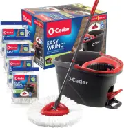 Easywring Microfiber Spin Mop & Bucket Floor Cleaning System with 4 Extra Re...